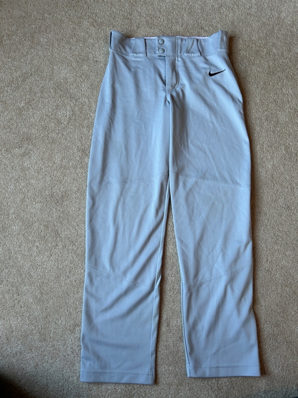 Nike Grey Baseball Pants open leg  with Black Swoosh.  Boys XL